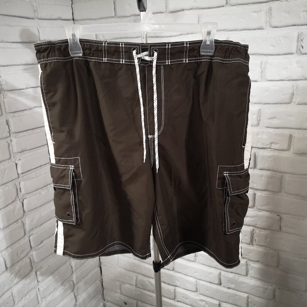 Old Navy Men's Size XL Dark Brown w/ White Mesh Lined Swim Shorts